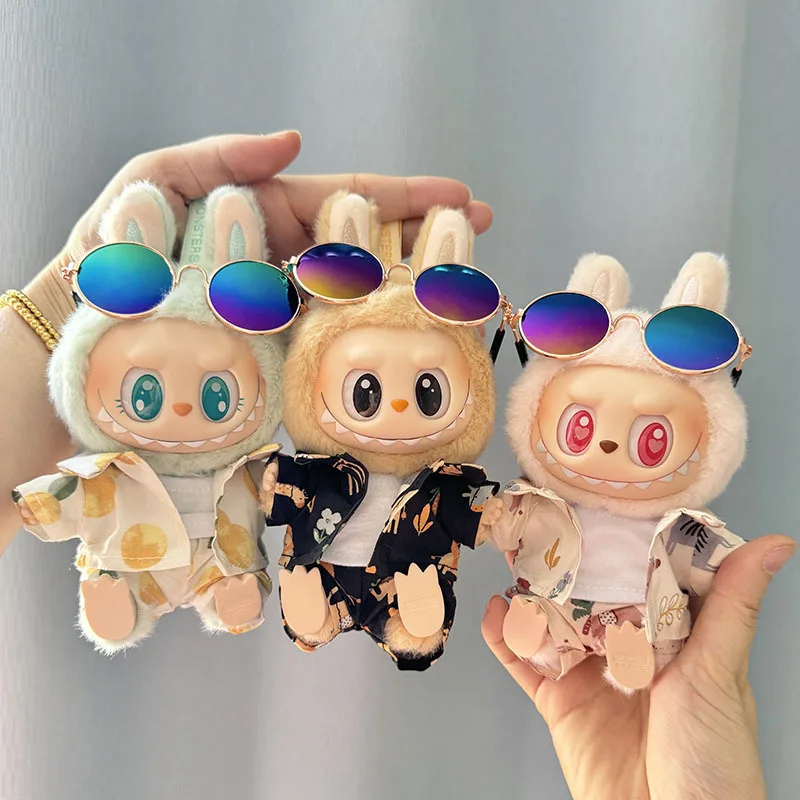 1 Set Hawaii Original Luxury Clothes for Labubu V1 V2 Cute Shark Duck Shoes Shirt Pants Glasses Beach Clothes Suit for Labubu