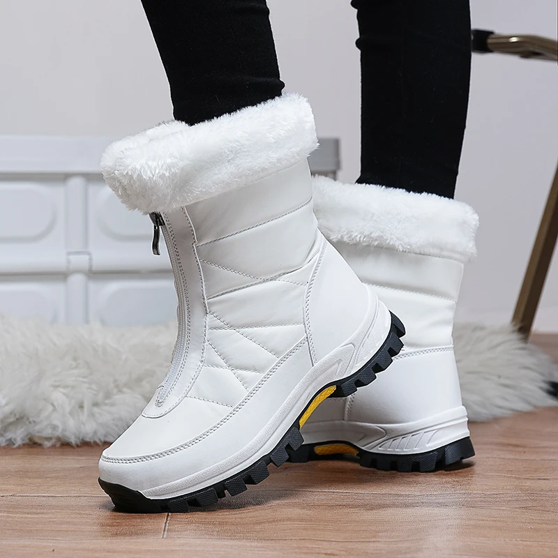 Women's Boots Winter Snow Boots Outdoor Anti-Slip Zipper Shoes Women Warm Short Plush Waterproof Boots Fashion Snow Shoes