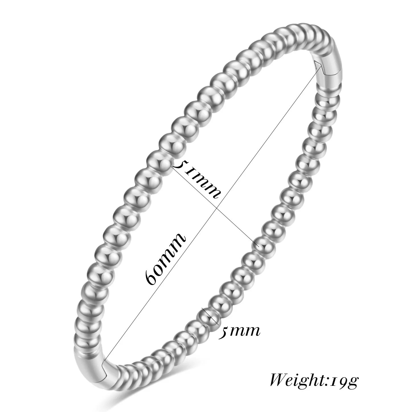 VQYSKO Stainless Steel Bangle Bracelet In Smooth Round Ball No Tarnish Beaded Bracelet For Anniversary Gift Woman Jewelry