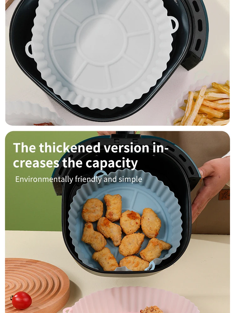 Description Picture 3 of item2 PCs Reusable Air Fryer Silicone Tray For Easy Cleaning Suitable For Round Pizza Grill Pan Mats Air Fryer Baking Accessories