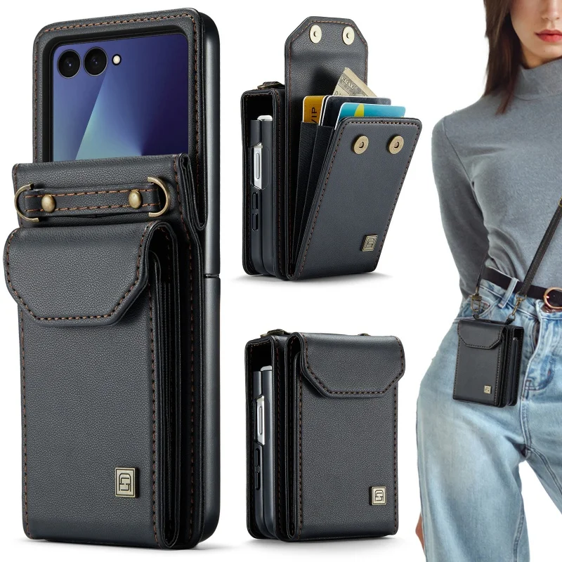 Lanyard Leather Wallet Phone Case with Crossbody Card Holder Cover