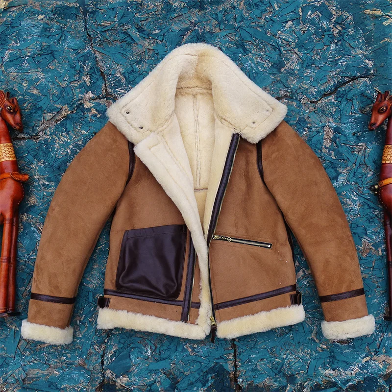 Veste en peau de mouton véritable marron clair pour homme