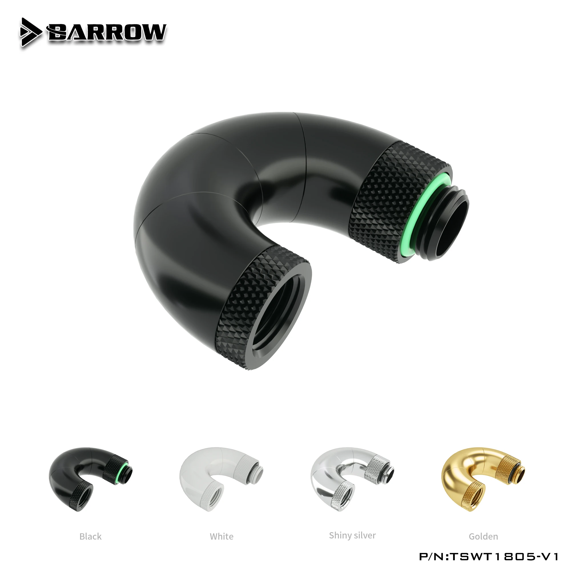 BARROW G1/4" 5 Way S Shape Rotate Adapter,Computer DIY Fluid Water Cooling FIttings,Black/Bright Silver/White/Gold ,TSWT1805-V1