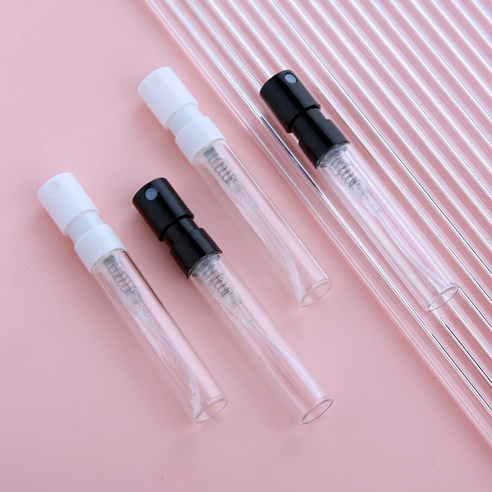 100 개/몫 2ml 총검 유리 병 리필 형 향수병 미니 향수 샘플 테스터 병 인쇄 로고 추가 지불
