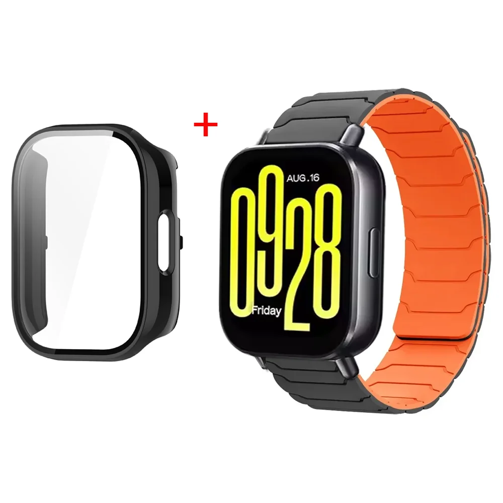 Magnetic Silicone Watch Strap with Protective PC Case & Glass Screen