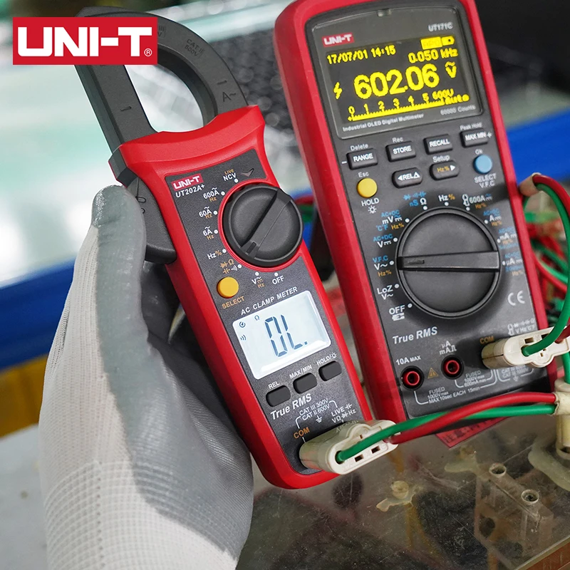 UNI-T UT204+ UT202A+ AC 전류 클램프 미터 600A 후크 전류계 NCV 클램프 디지털 멀티미터 전기 테스터 작업 도구