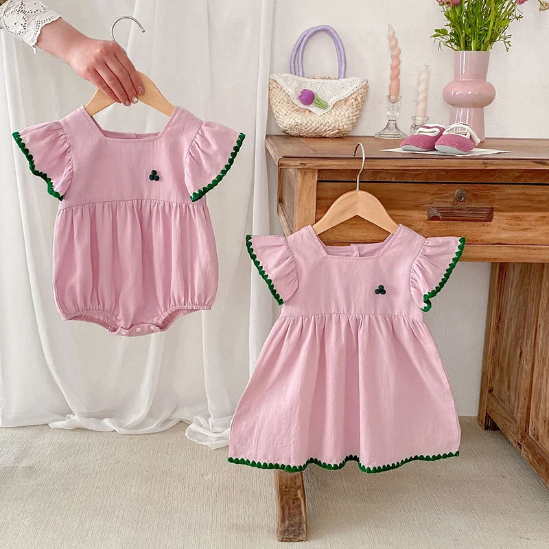 Cute Baby Girl Clothes Summer New Toddler Girls Dress Baby Romper Flying Sleeve Kids Girl Dress Family Matching Sister Outfit 6