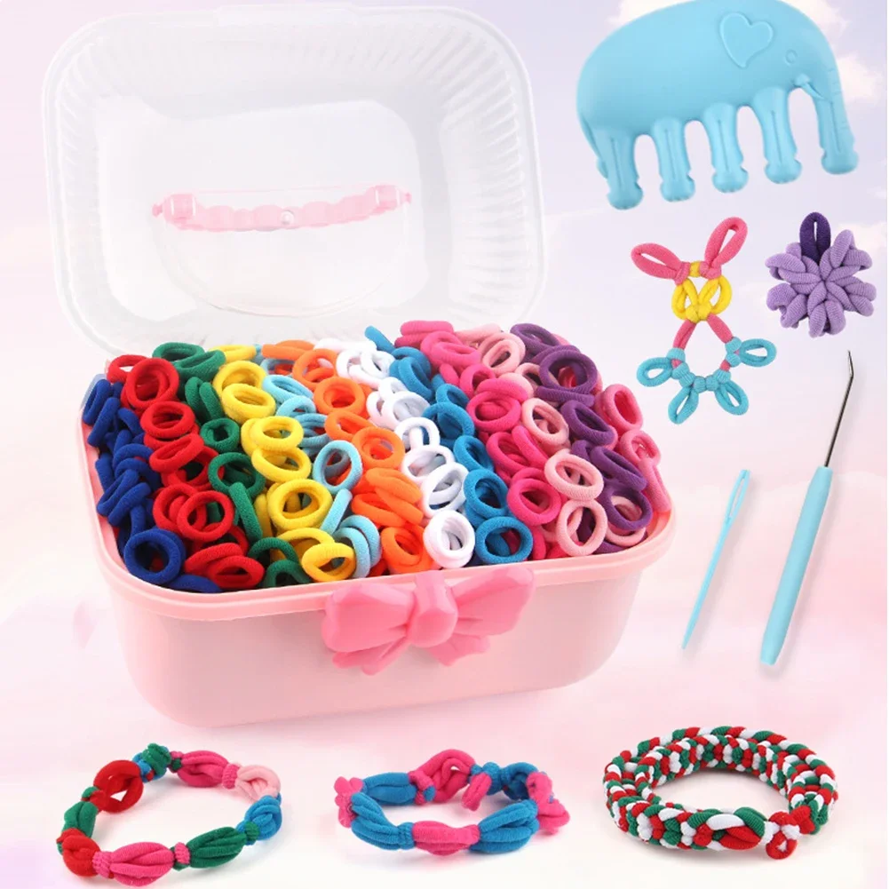 Girls' Knitting Elastic Rope DIY Friendship Hand Rope Weaver Set for Girls To Play Home and Weave Colorful Bracelets Craft Toys