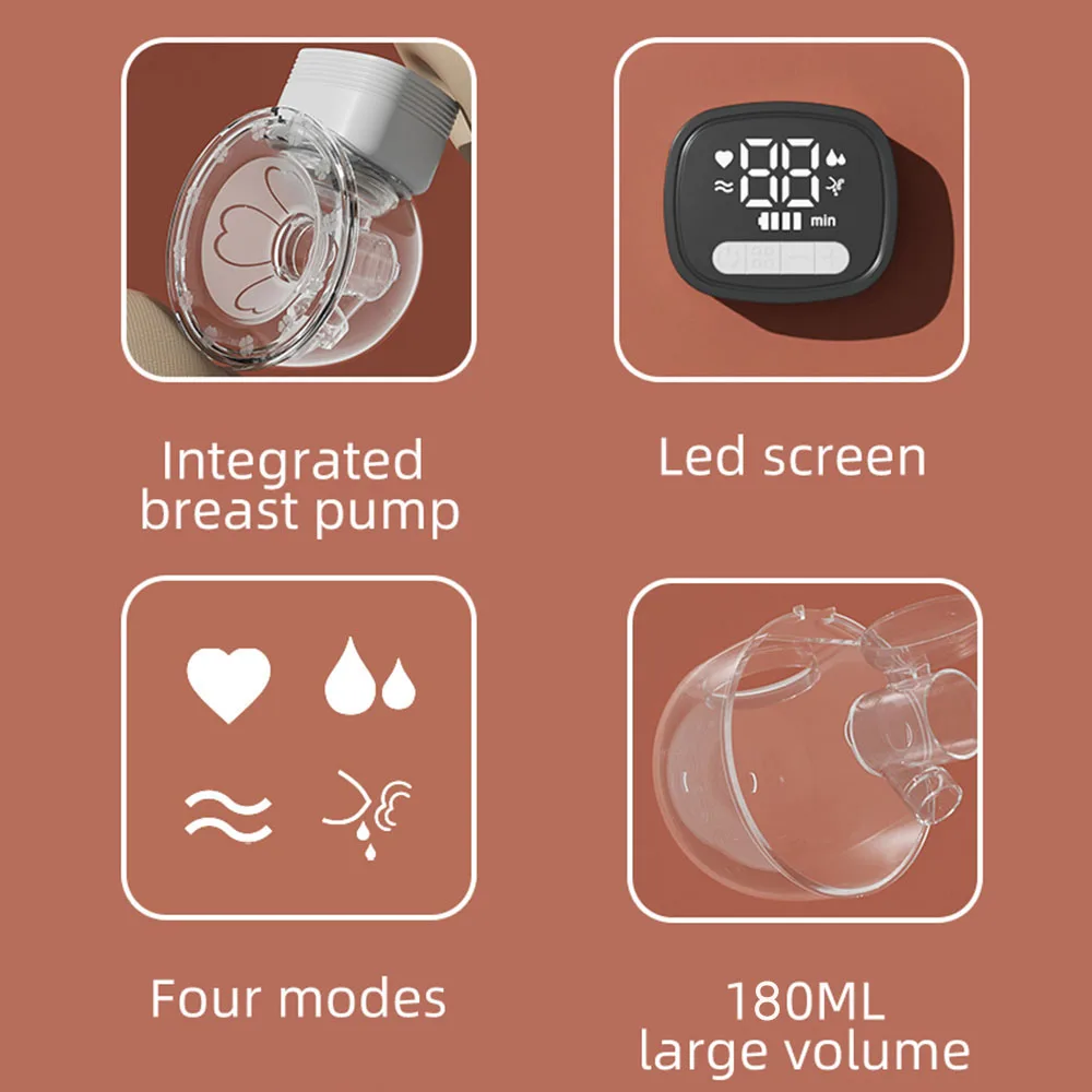 Wearable Breast Pump Portable Electric Breast Pump for Breastfeeding Hands Free Low Noise 180ml Storage Capacity with LED Screen