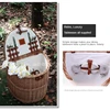 Rattan Weaving Picnic Basket Trolley cart Multifunctional Wheeled Storage Basket with Lid Hand Basket Outdoor Picnic Props 5