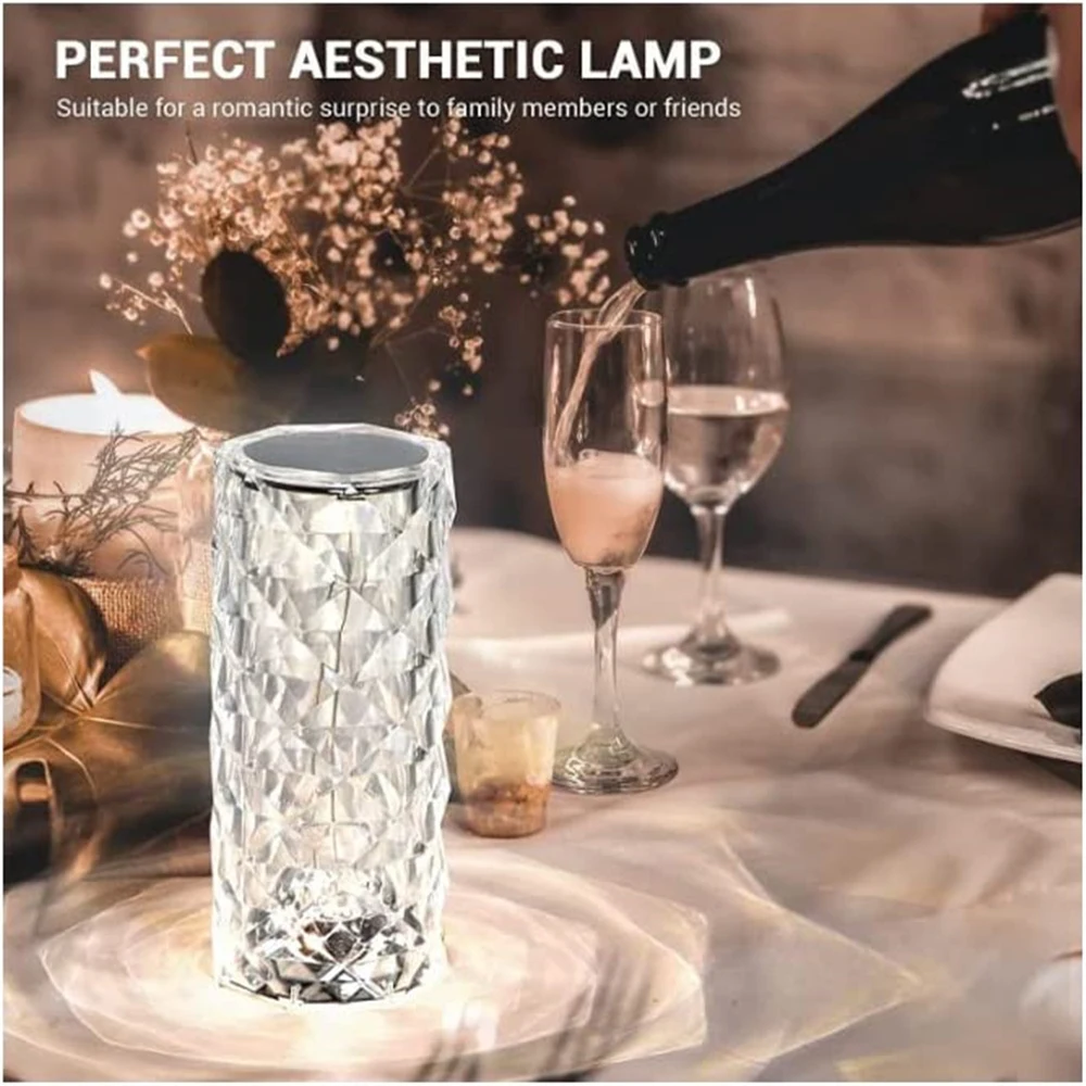 Crystal Table Lamp RGB Color Changing Night Light Remote Romantic LED Rose Diamond Touch Lamps for Living Room Housewarming Gift images - 6