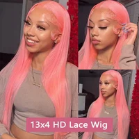 Perruque Lace Front Wig naturelle brésilienne lisse, cheveux humains, rose, 13x4, 13x6, HD, pre-plucked, Wiltshire, Sophia, en solde 4