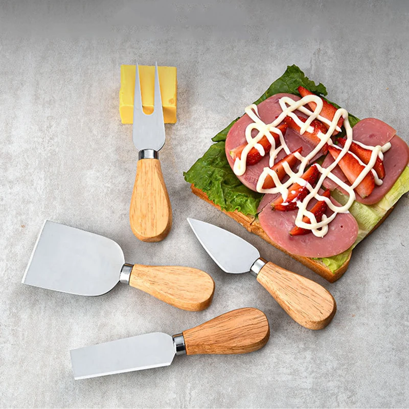 4/6-piece Exquisite Cheese Knife Gift Set Rubber Wood Handle Stainless Steel Cheese Slicer Butter Knife Cutter Collection