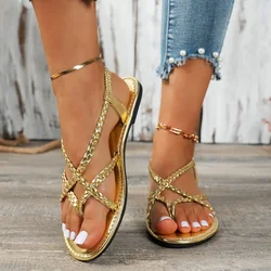 Women Sandals Ladies Square Heels Elegant Summer Slippers Outside Cross Tied Leather Female Slides 2024 Fashion Woman Sandals