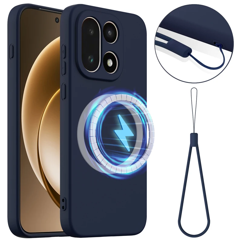 ELVEV Magnetic Soft Premium Silicone Phone Case with Flocking Interior and Lanyard Strap