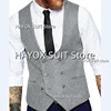 Men's Slim Fit Suit Vest Double Breasted Herringbone Tweed Tank TopSleeveless Jackets Vintage Tooling Tuxedo 3