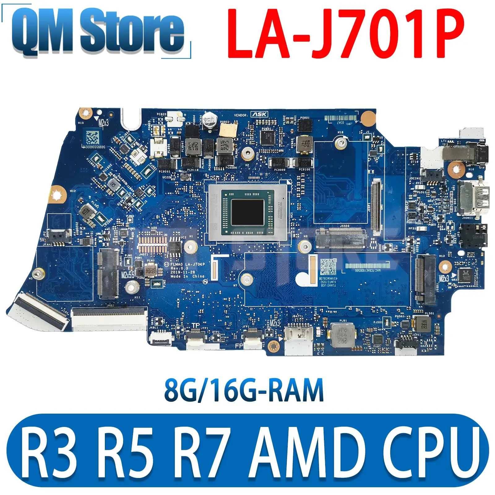 

For Lenovo Ideapad 5-14ALC05 5-14ARE05 Laptop Motherboard LA-J701P Motherboard. With AMD R3 R5 R7 CPU and 16G RAM.100% Test Work