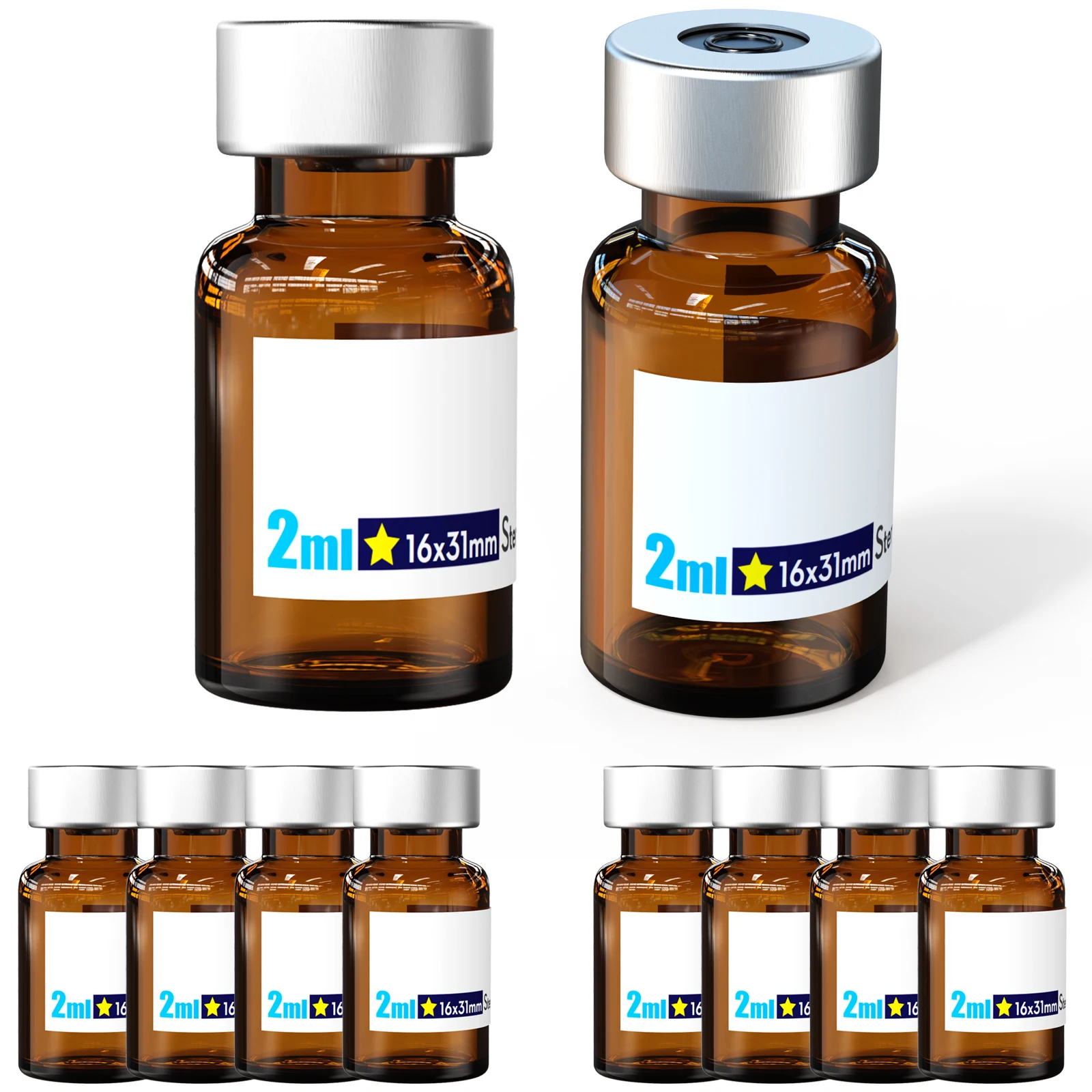 Ks-Tek Sterile Empty Vials Silver Aluminum Cap with Butyl Rubber Stopper,Sterile Package