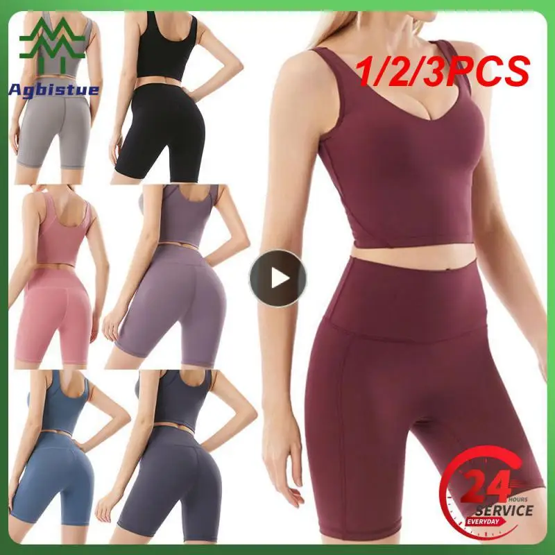 

1/2/3PCS Nylon Yoga Set Gym Two Piece Sets Womens Bra Top Women Cycling Shorts Sport Fitness Sportswear 45 Colors Womens