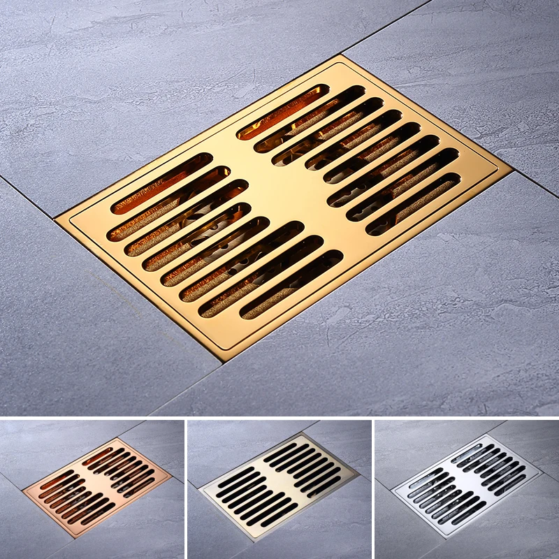 Brushed Gold Shower Drain Bathroom Floor Drain Tile Insert Square Anti