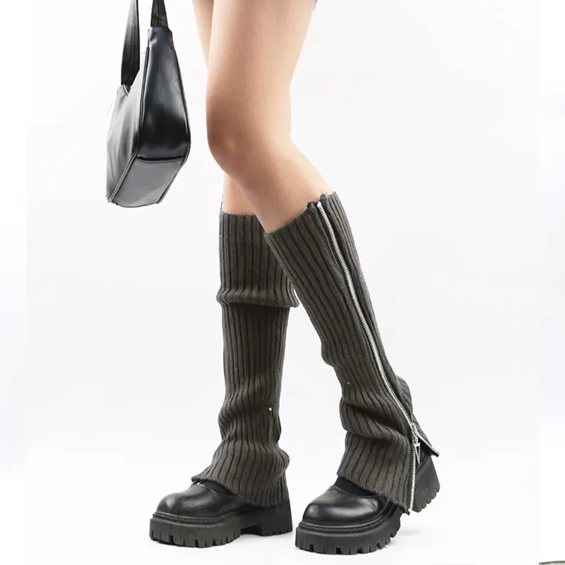 Description Picture 4 of itemWomen's Zipper Leg Warmer Punk Ankle Warmer Knee High Socks Autumn Winter JK Boot Cuff Lolita Long Socks Knitted Warm Foot Cover