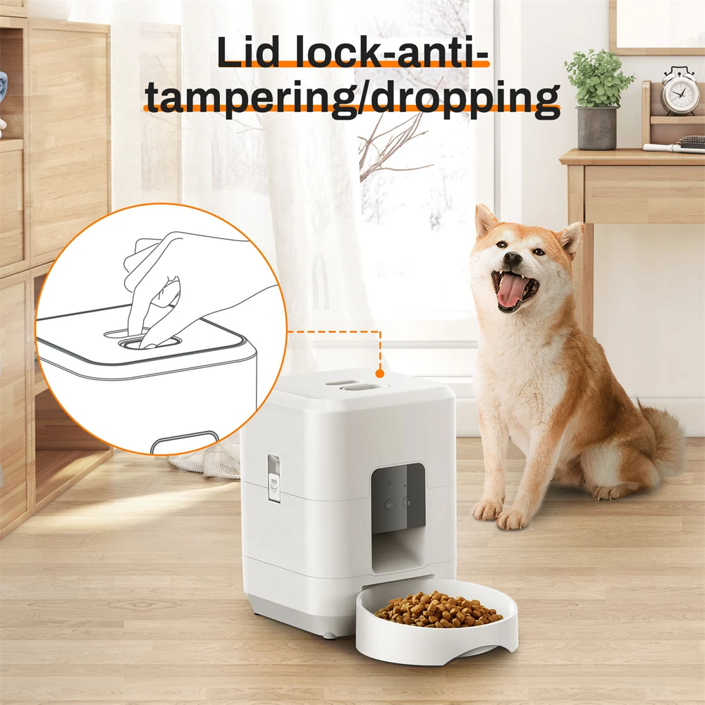 2L WIFI Button Automatic Cat Feeder Intelligent Cat and Dog Pet Feeder Smart Pet Cat Food Dispenser Pet Feeder(No 5V 1A plug)