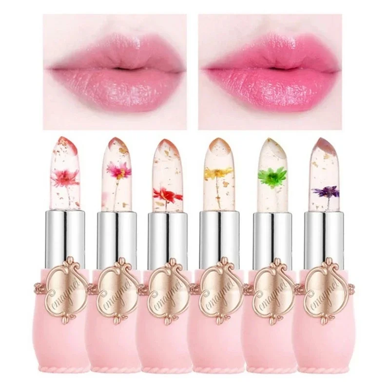6Pcs/Box Crystal Clear Flower Jelly Lip Balm Kits Set Temperature Color Changing Lipstick Moisturizer Vitamin E Beauty Health 5