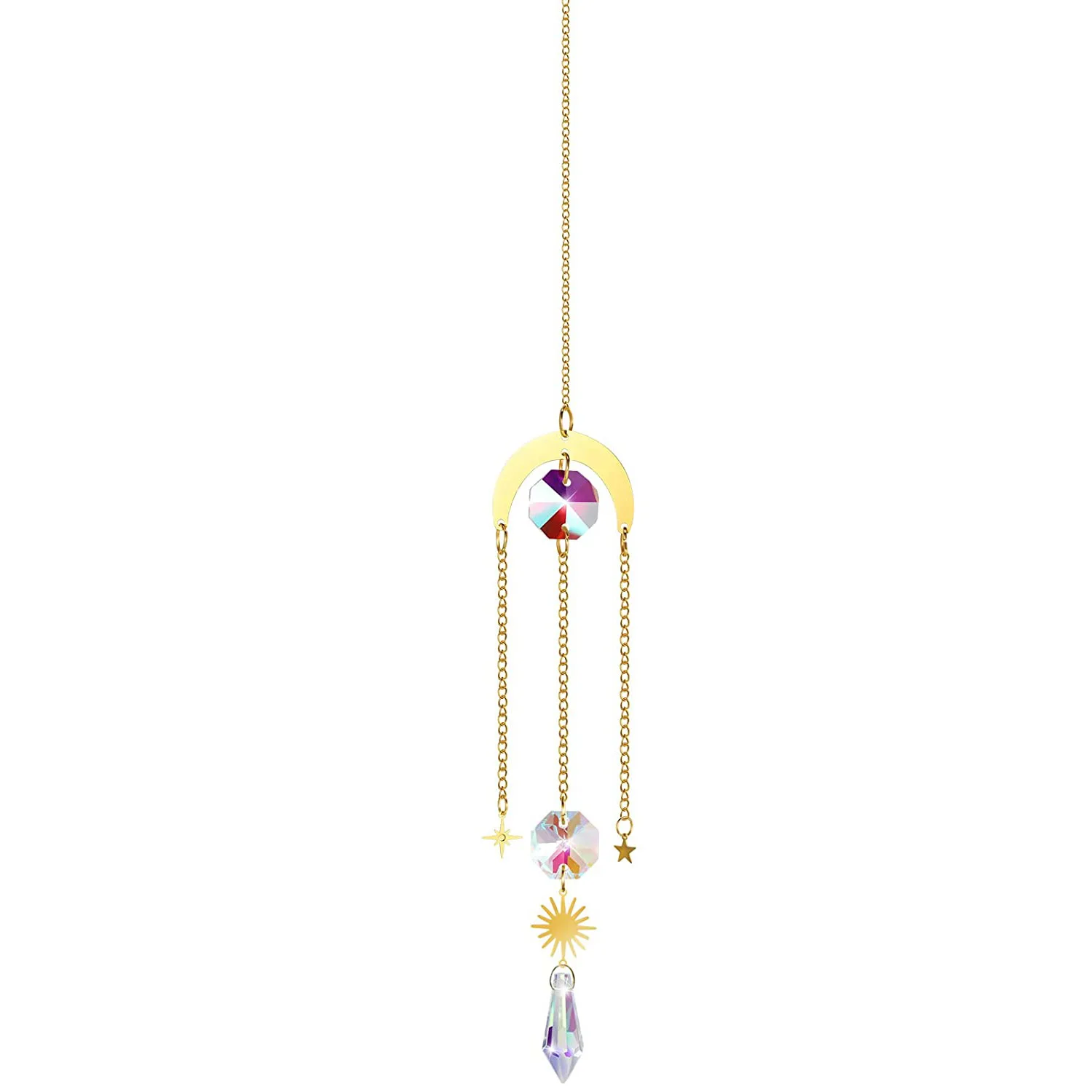 Suncatcher Crystal Wind Chime Star Moon Diamond Hanging Prisms Light Catcher Rainbow Chaser Jewelry Pendant Home Garden Decor