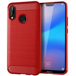 Carbon Fiber Silicone Case Cover for Honor 30i (Red)