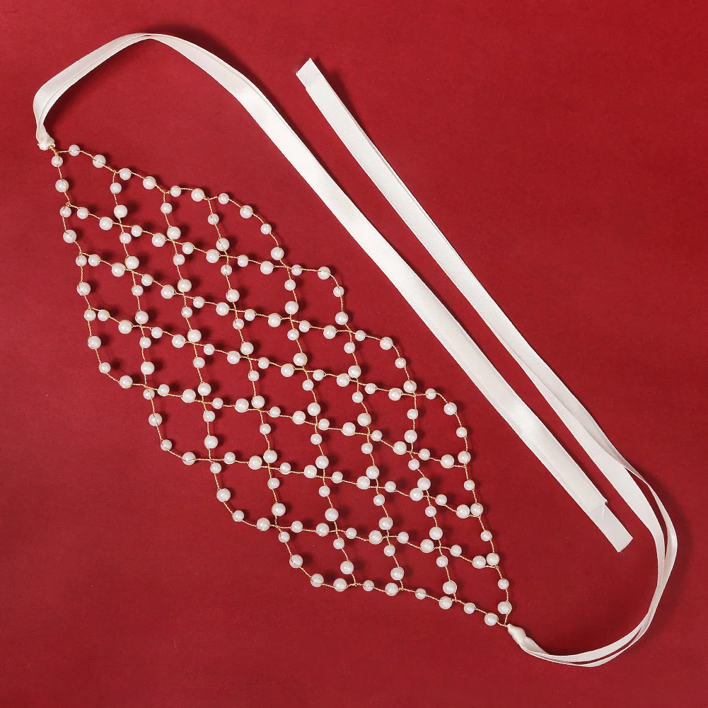 Fashion Pearl Hair Net Trendy Bride Wedding Hair Bands Sparkling Crystal Jewelry Crown Accessories For Women