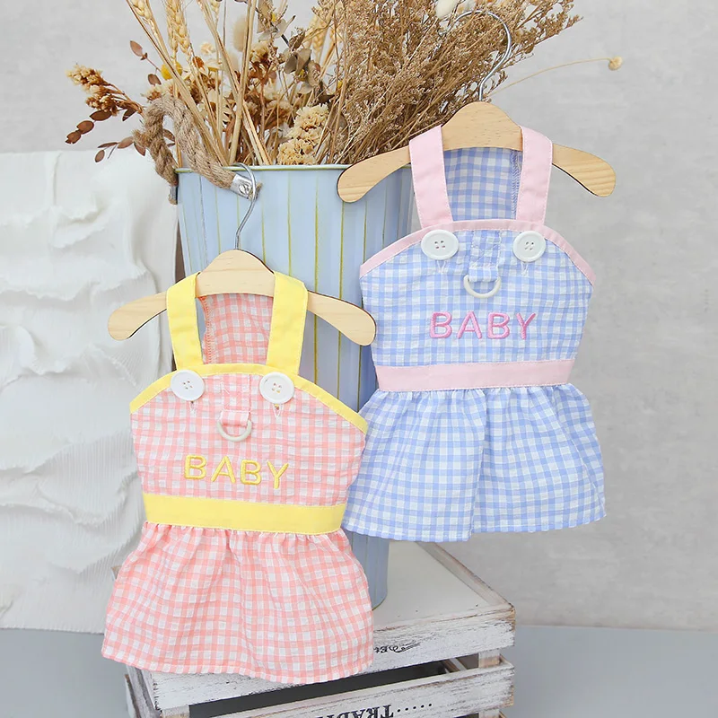 

Baby Plaid Pet Skirt Summer Fashion Puppy Suspender Clothes Dog Korean Version Princess Skirt Teddy Clothes