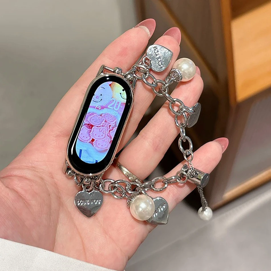 Luxury Love Heart Pearl Pendant Strap For Xiaomi Mi Band 10 9 8 7