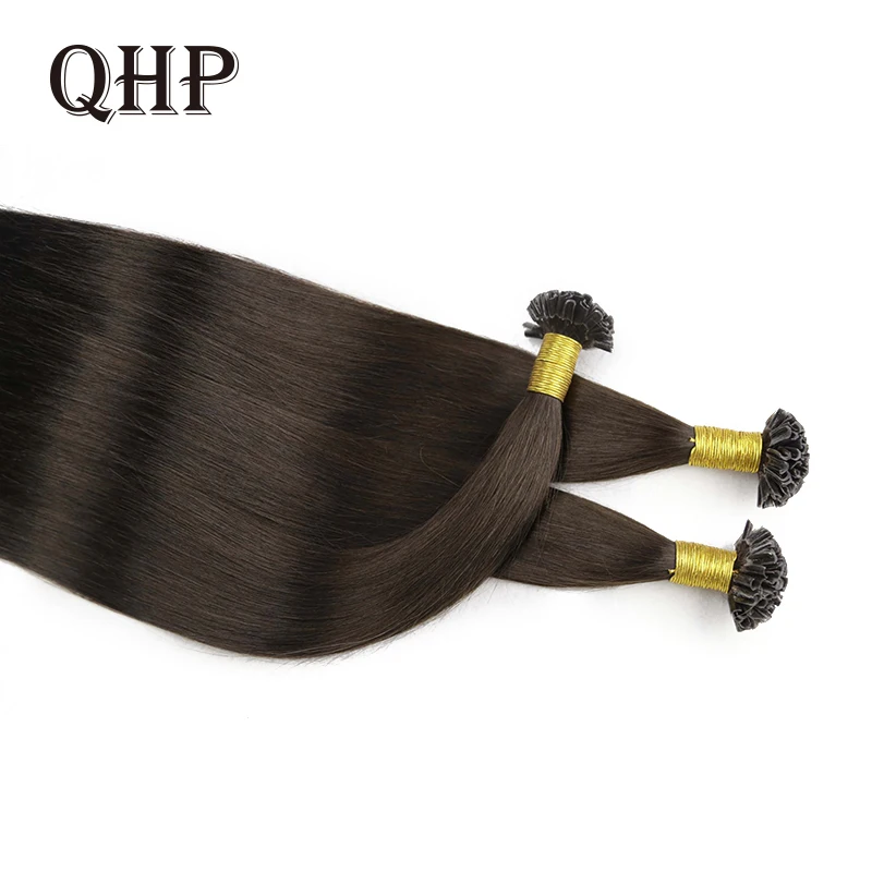 QHP U / Nail Tip Hair Extensions Capsules 100% Raw Virgin Human Hair Stick Pre Bonded Straight Brazilian Natural 50 pcs 1g/pc