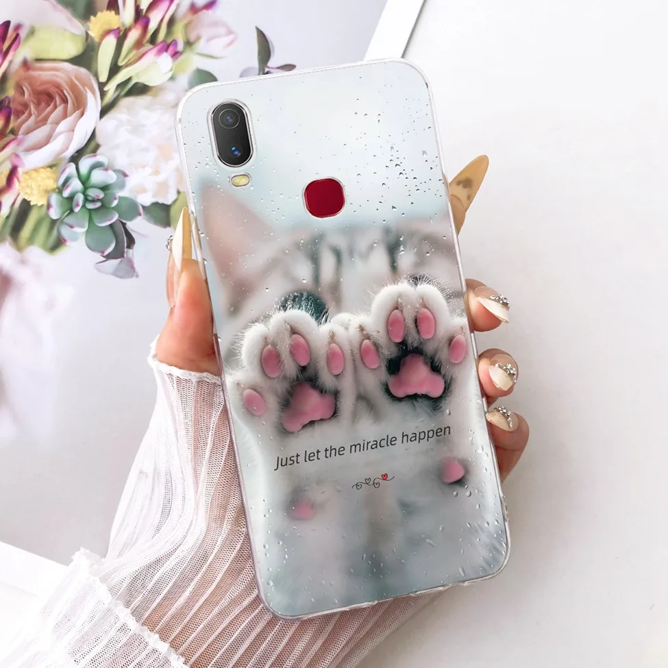 Clear Cute Cat Floral Soft Back Cover - Luxury Painted Design