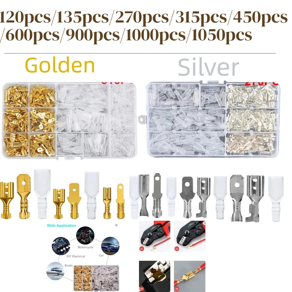 ชุดขั้วต่อสายไฟแบบหุ้มฉนวน ขนาด 2.8/4.8/6.3 มม. แบบตัวผู้และตัวเมีย จำนวน 120-1050 ชิ้น แบบหางปลาและแบบสเปด คละแบบ 1