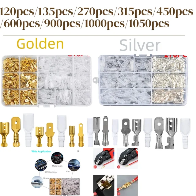 ชุดขั้วต่อสายไฟแบบหุ้มฉนวน ขนาด 2.8/4.8/6.3 มม. แบบตัวผู้และตัวเมีย จำนวน 120-1050 ชิ้น แบบหางปลาและแบบสเปด คละแบบ 1