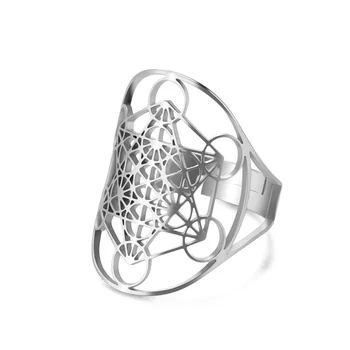 Anello con sigillo di geometria sacra dell'Arcangelo Metatron Anelli regolabili in acciaio inossidabile per donna uomo