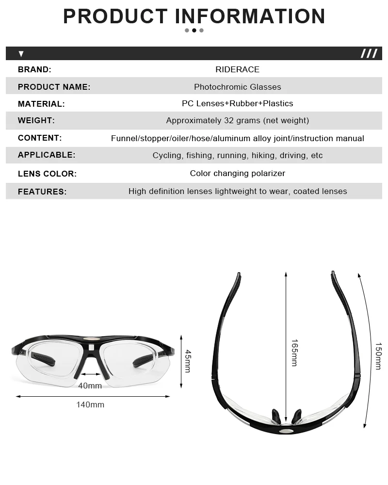 RIDERACE Radfahren Sonnenbrille Photochrome Sonnenbrille MTB Mountainbike Brillen Sport Zyklus Straße Fahrrad Brille – Detail 1