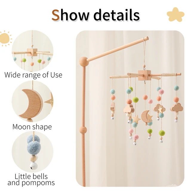 2Pc Newborn Wooden Bed Bell Bracket Set Mobile Hanging Rattles Toys Hanger Baby Crib Mobile Bed Bell Toy Holder Arm Bear Bracket 2