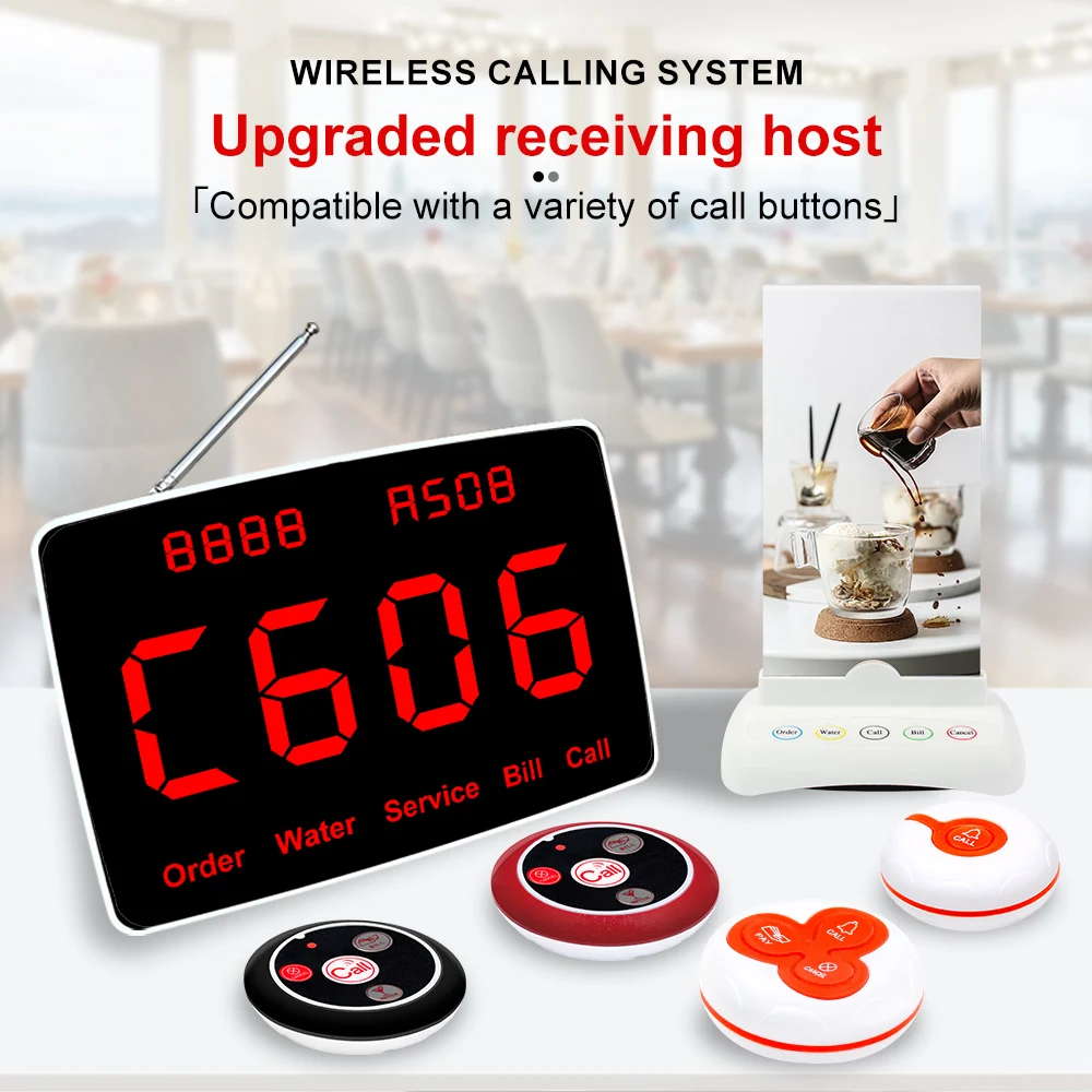 Wireless Waiter pager System Restaurant Smart Voice Broadcast 10 Call Buttons for Bar, Office, Cafe, and Customer Service Bell