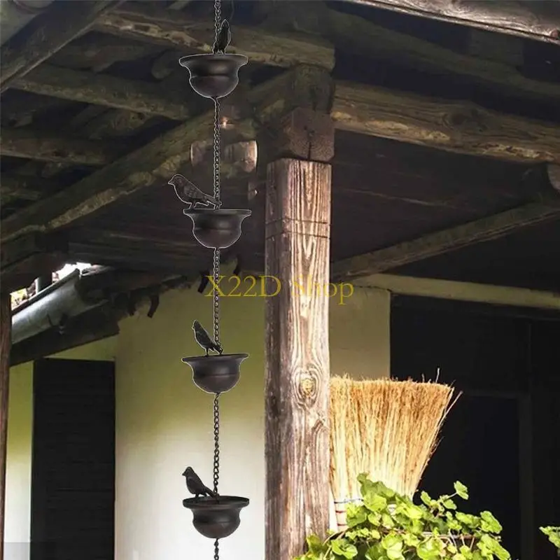X22D Outdoor Birds On Cups Metal Rain Chain Rain Catcher For Gutter Roof Decorations Metal Drainage Chain Downspout Tool