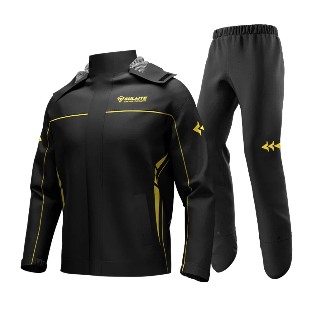 Motorcycle Raincoat Waterproof Cycling Raincoat Suit Reflective Strip Raincoat + Rain Pants with Storage Bag for Women Men