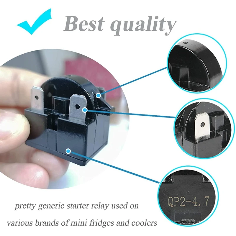 Replacement Part 3 Pin QP2-4.7/ QP2-4R7 4.7 Ohm Refrigerator PTC Start/Starter Relay for Most Mini Fridges and Coolers