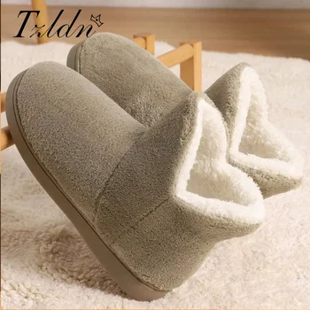 TZLDN Winter Warm Shoes Woman Men Indoor Slippers Soft Plus Couples Home Floor Snow Boots Anti-slip Female House Footwear 1