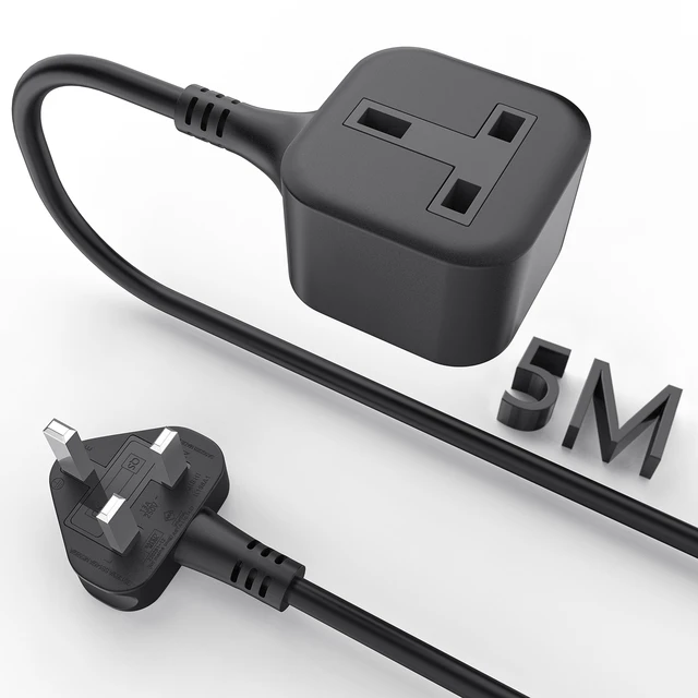 3/5/7m อังกฤษมาตรฐาน Extension Lead, UK Power Extension สายไฟซ็อกเก็ตเดี่ยว 13A 3250W 3PIN ปลั๊กสําหรับ Home PC สีดํา 1