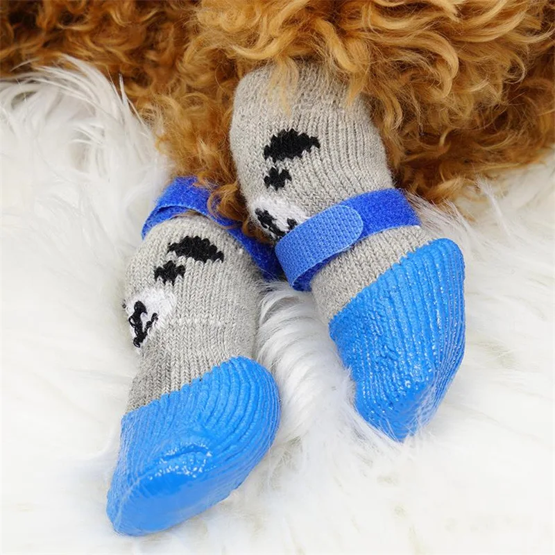 Title 5, 4pcs/set Cute Cotton Dog Shoes Waterproof Non-s...