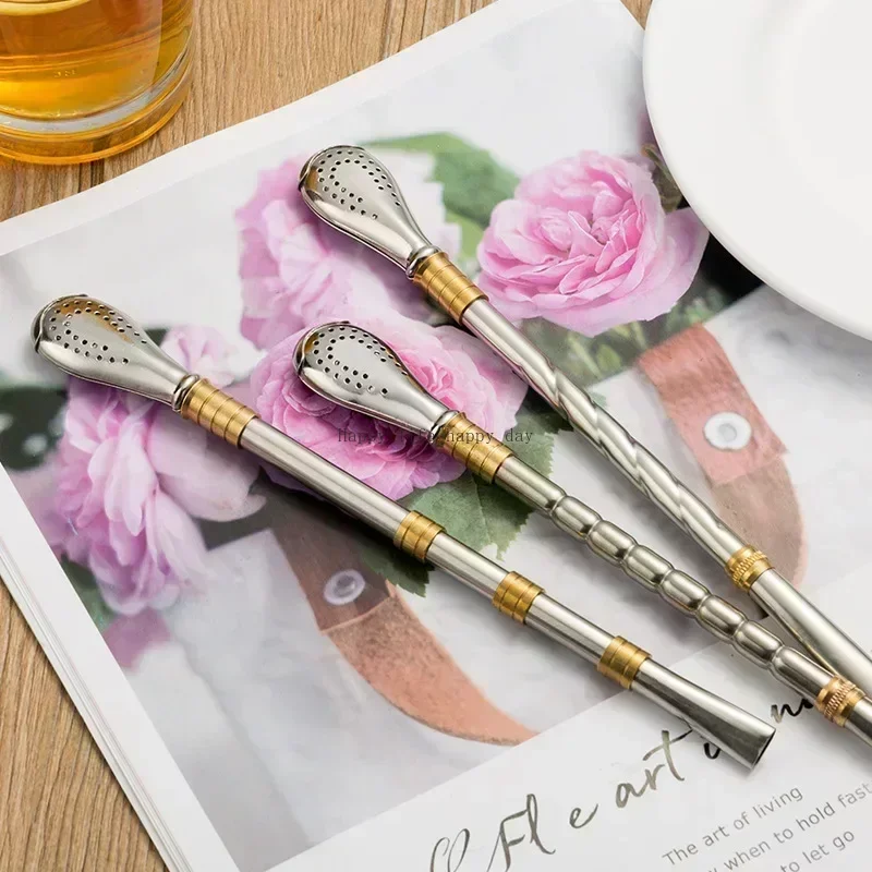 Drinking Straw Yerba Mate Tea Spoon Drinkware Stainless Steel Reusable Straws Metal Washable Tea Filter Cocktail Drinkware Bar