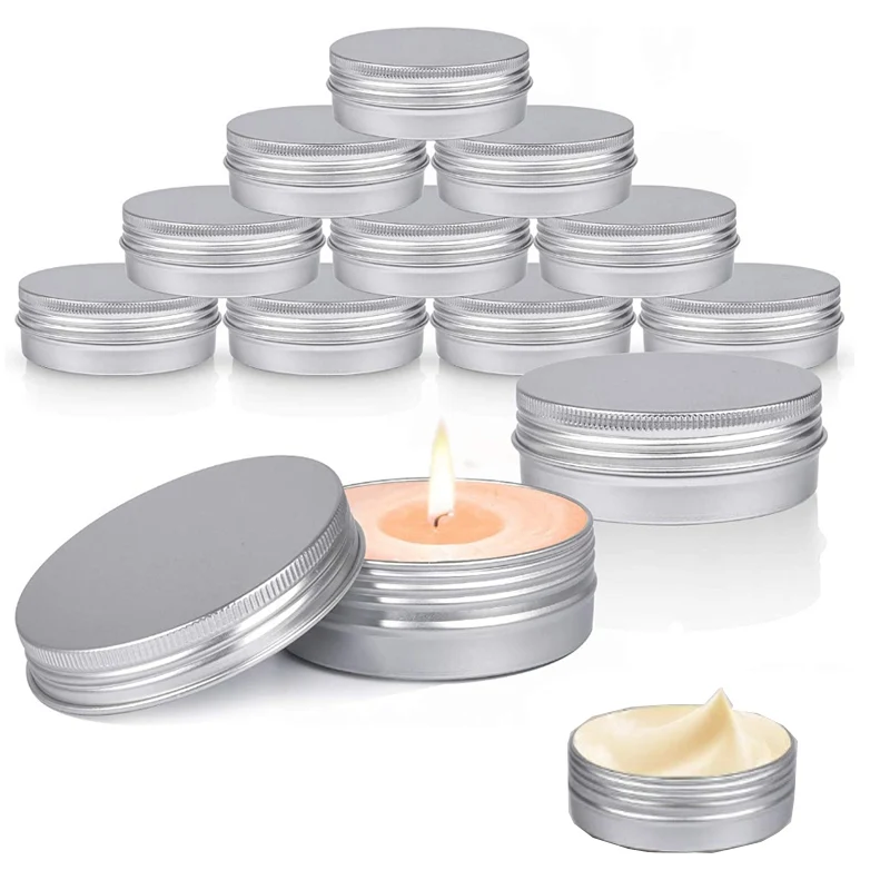 Empty Silver Aluminum Tins Cans Screw Top Round Candle Spice Tins Cans with Screw Lid Containers 5-150ml 50/10/5pcs
