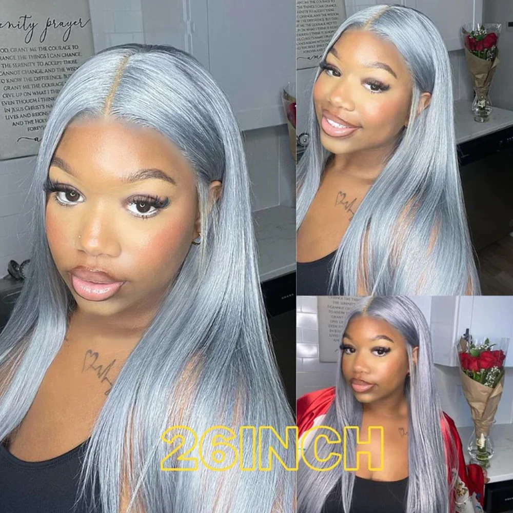 13x6 Hd Lace Human Hair Wig 30 40 Inch 180% Density Silver Gray Colored Vietnamese Bone Straight Human Hair Wigs For Black Women 4