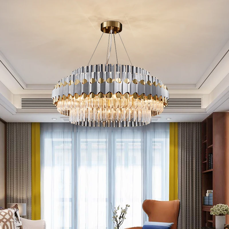 

Modern Crystal Bedroom Chandelier Stainless Steel Light Luxury Guest Hall Dining Room Crystal Pendant Light